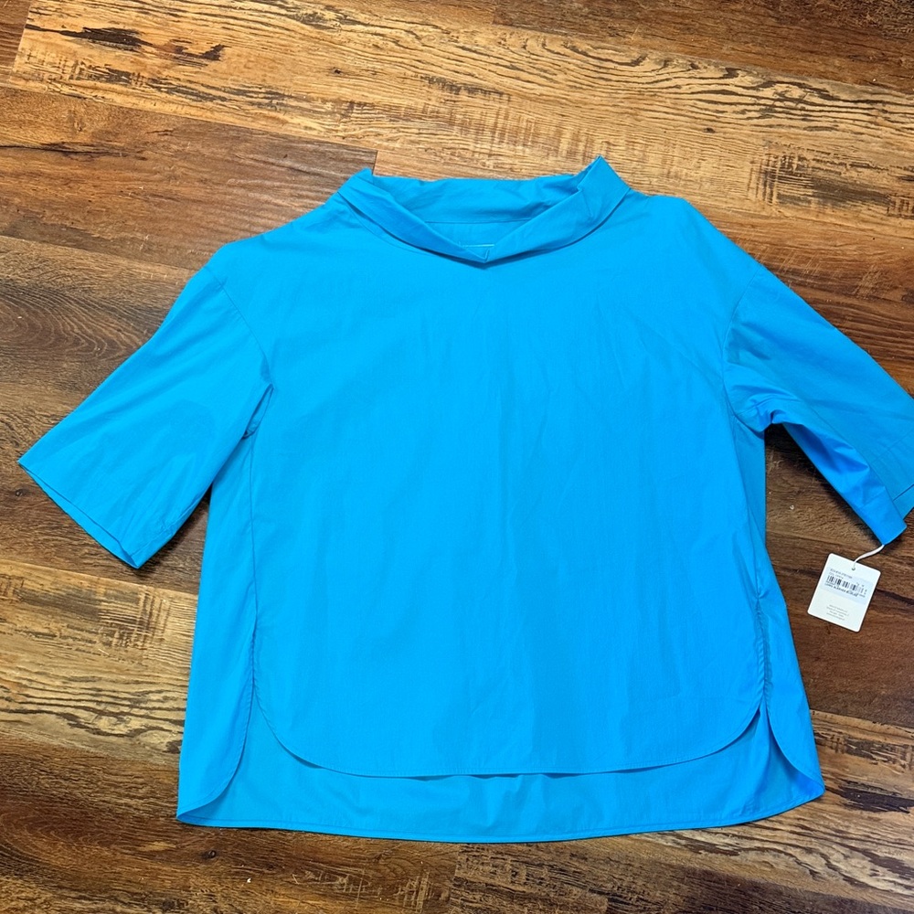 Light Blue Mock Neck Short-Sleeve Tunic Top